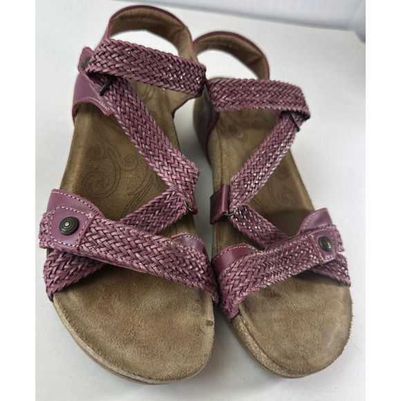 Taos Trulie Sandal Strappy Cork Wedge Leather Suede Cranberry Womens Size 8-8.5 - Picture 2 of 15